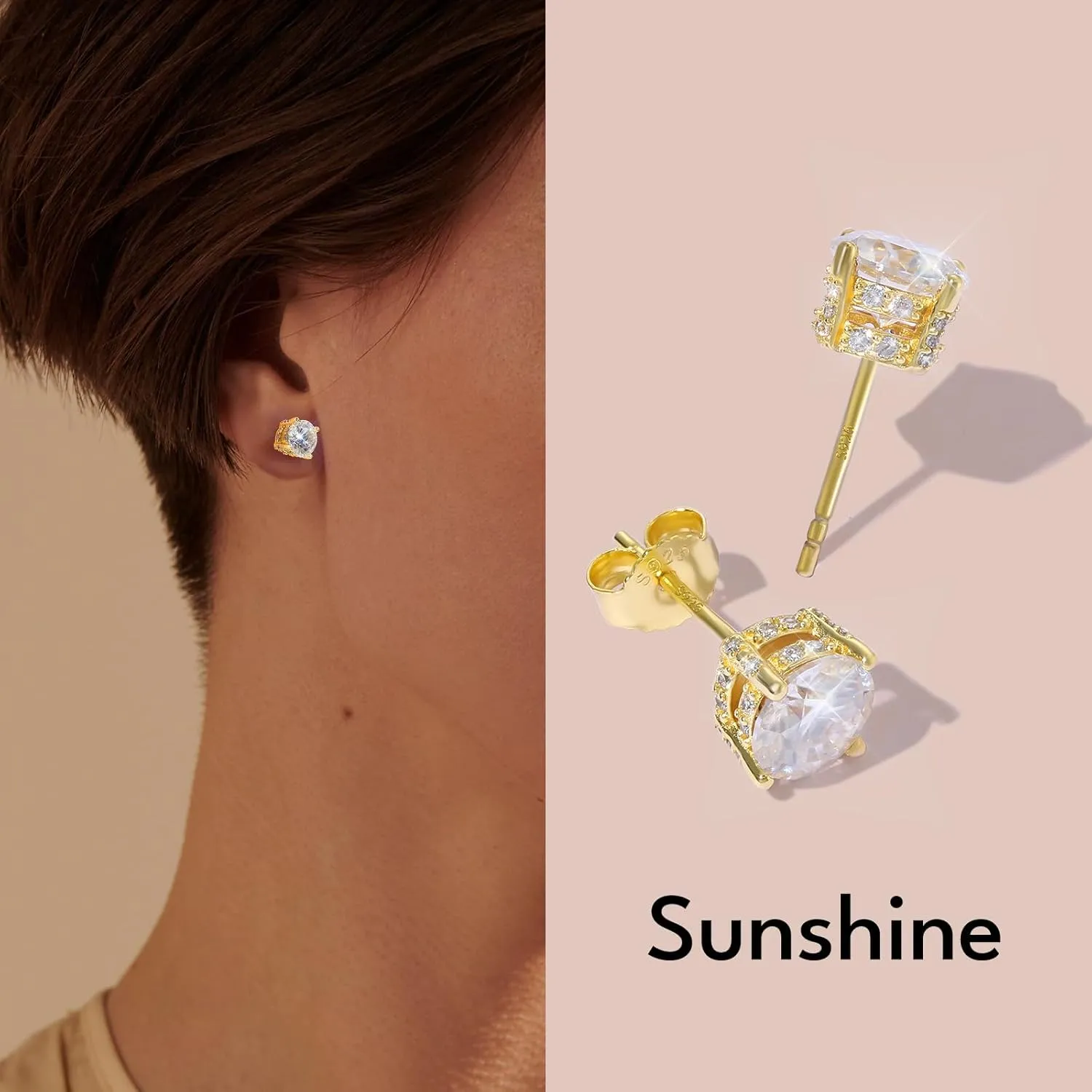 KRKC Moissanite Earrings, Lab Grown Diamond Stud Earrings for Women, 14K Golden Plated Sterling Silver, Bloom Design, 2 Carat D Color VVS1, Hypoallergenic, Gift for Wife, Mom, Her