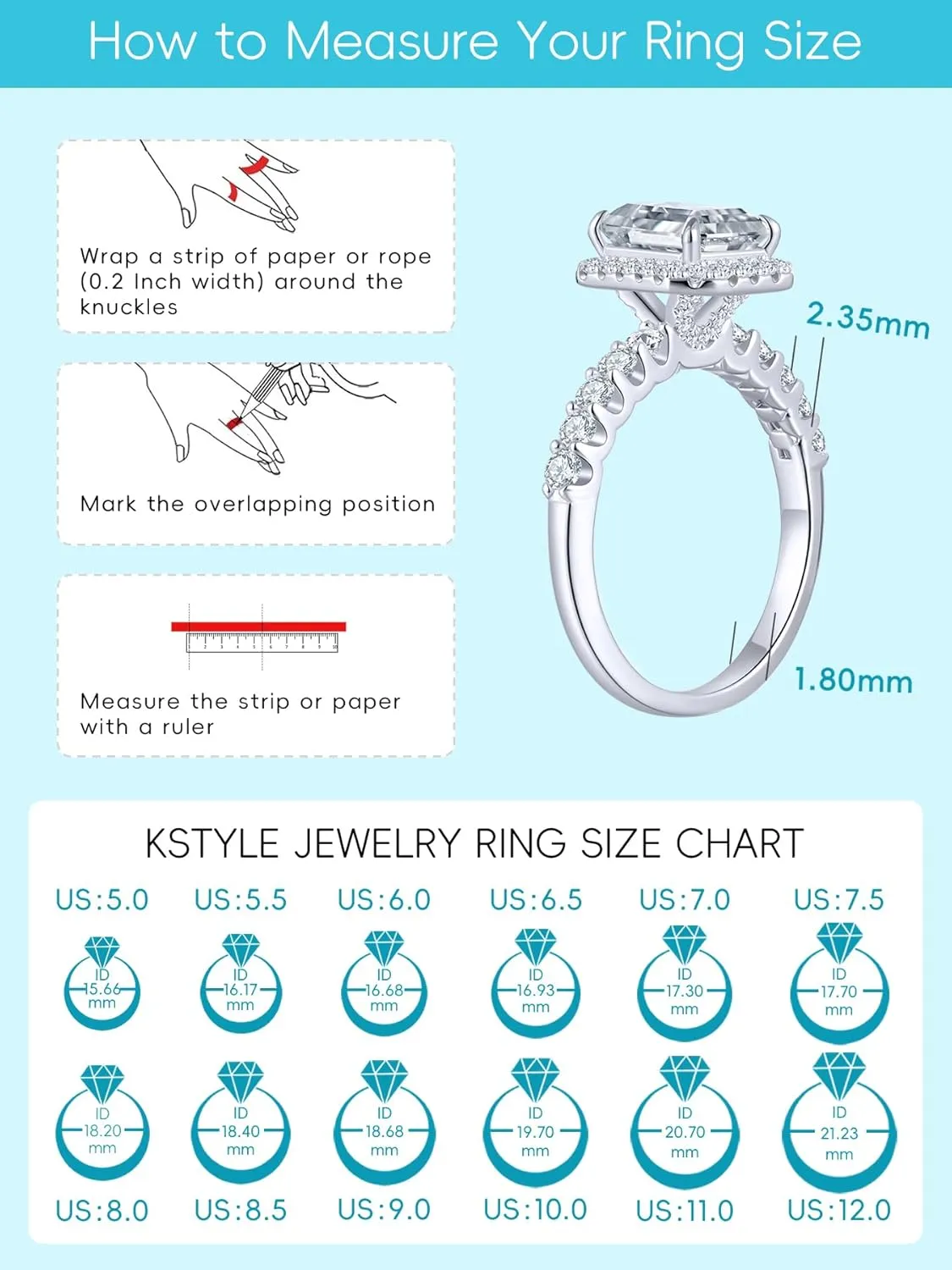 KSTYLE Center Stone 3ct/2ct Moissanite Halo Engagement Rings for Women Round/Oval/Emerald Cut D Color VVS1 Clarity, S925 Sterling Silver Rings 18K White Gold Plated Wedding Rings for Women