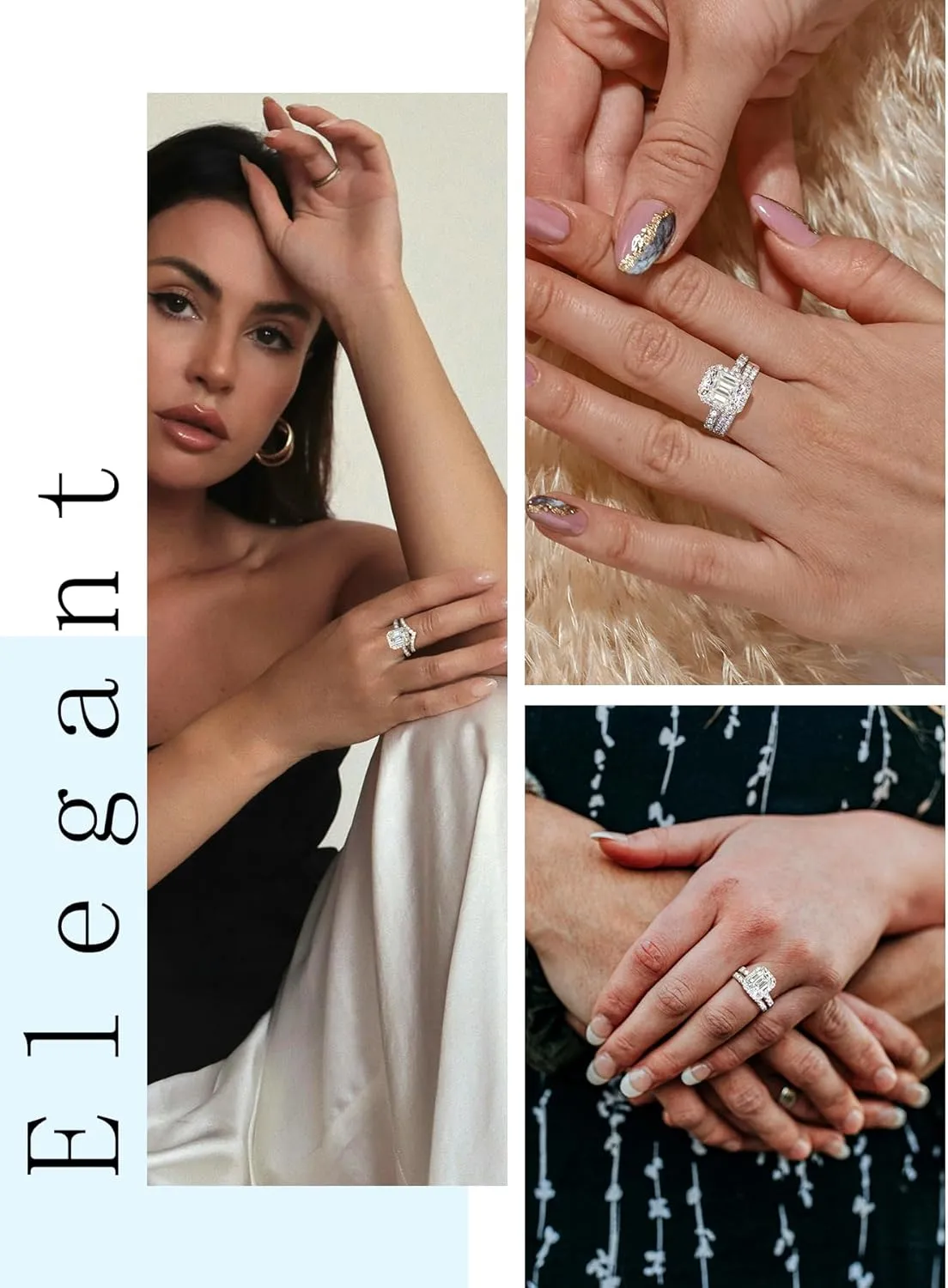 KSTYLE Center Stone 3ct/2ct Moissanite Halo Engagement Rings for Women Round/Oval/Emerald Cut D Color VVS1 Clarity, S925 Sterling Silver Rings 18K White Gold Plated Wedding Rings for Women
