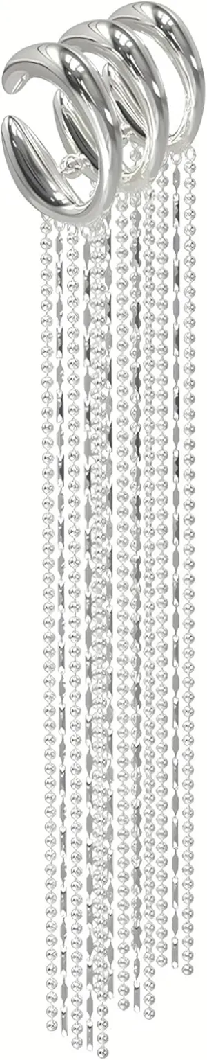 KVK Drop Dangle Earrings for Women Tassel Earring Non Piercing Clip on Platinum Plated Copper Spider Web Fringe Design Trendy & Hypoallergenic Jewelry for Men