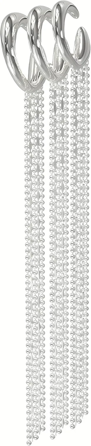 KVK Drop Dangle Earrings for Women Tassel Earring Non Piercing Clip on Platinum Plated Copper Spider Web Fringe Design Trendy & Hypoallergenic Jewelry for Men
