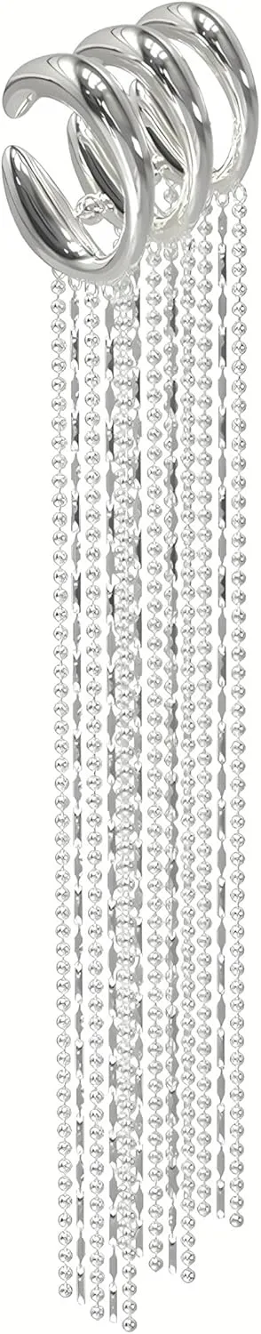 KVK Drop Dangle Earrings for Women Tassel Earring Non Piercing Clip on Platinum Plated Copper Spider Web Fringe Design Trendy & Hypoallergenic Jewelry for Men