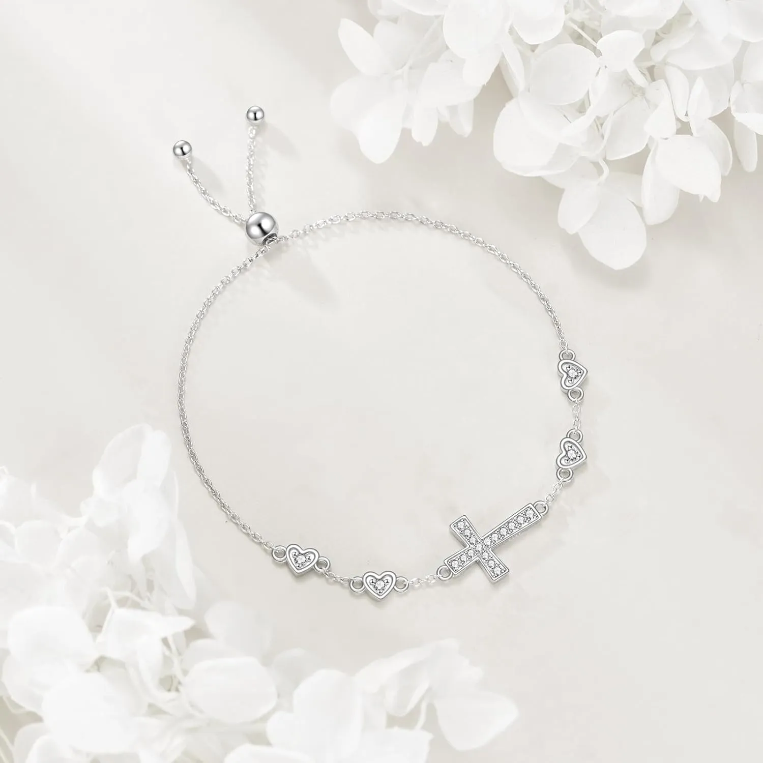 KZX Cross Bracelet for Women 925 Sterling Silver Cross Jewelry Adjustable Bracelet Gift for Mom (7 2 in)