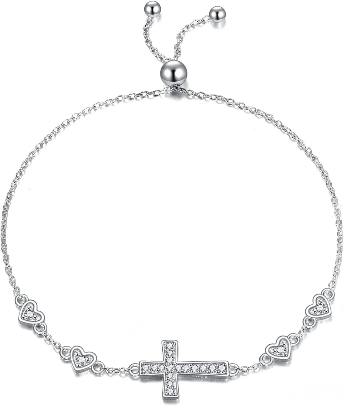 KZX Cross Bracelet for Women 925 Sterling Silver Cross Jewelry Adjustable Bracelet Gift for Mom (7 2 in)