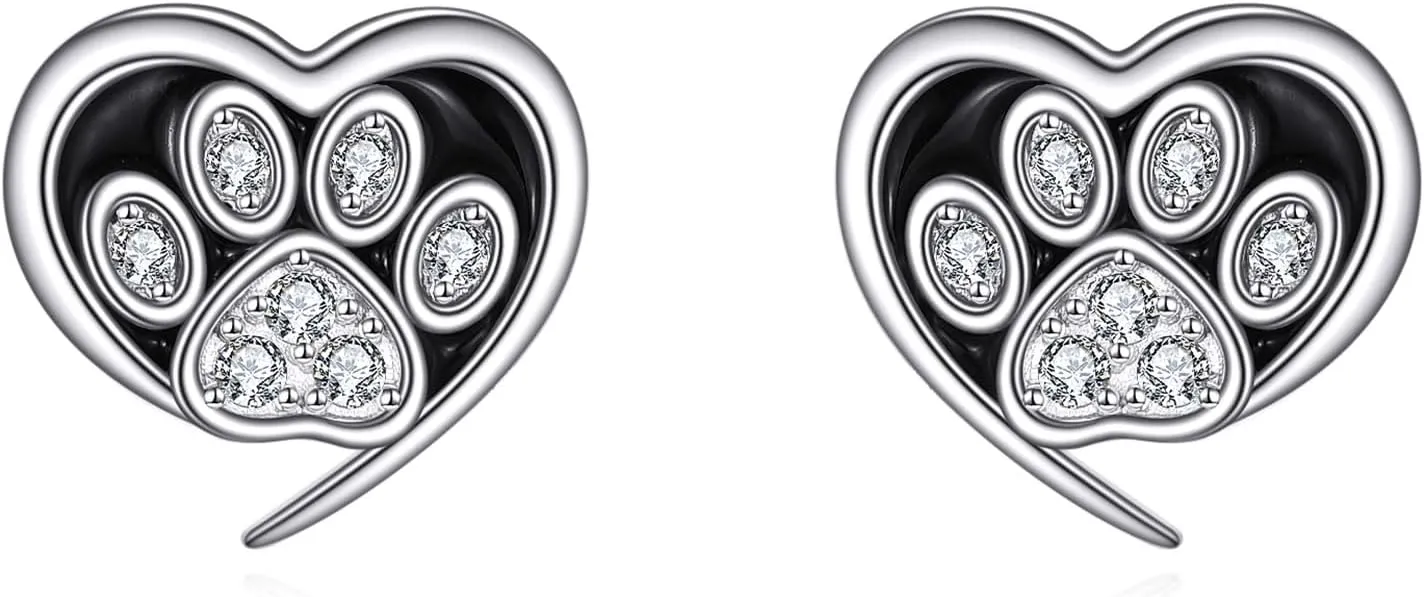 KZX Dog Paw Studs Earrings 925 Sterling Silver CZ Dog Paw Jewelry Gifts for Daughter Sister