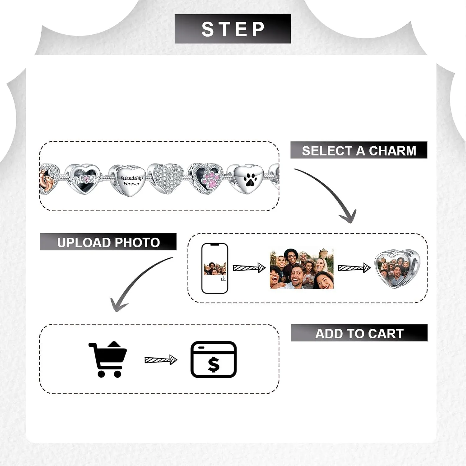 La Menars Personalized Photo Charms For Bracelets/Necklace 925 Sterling Silver Love Heart Shaped Engraved Customize Picture Gift for Birthday Mother's Day,Bead Charms Jewelry for Women