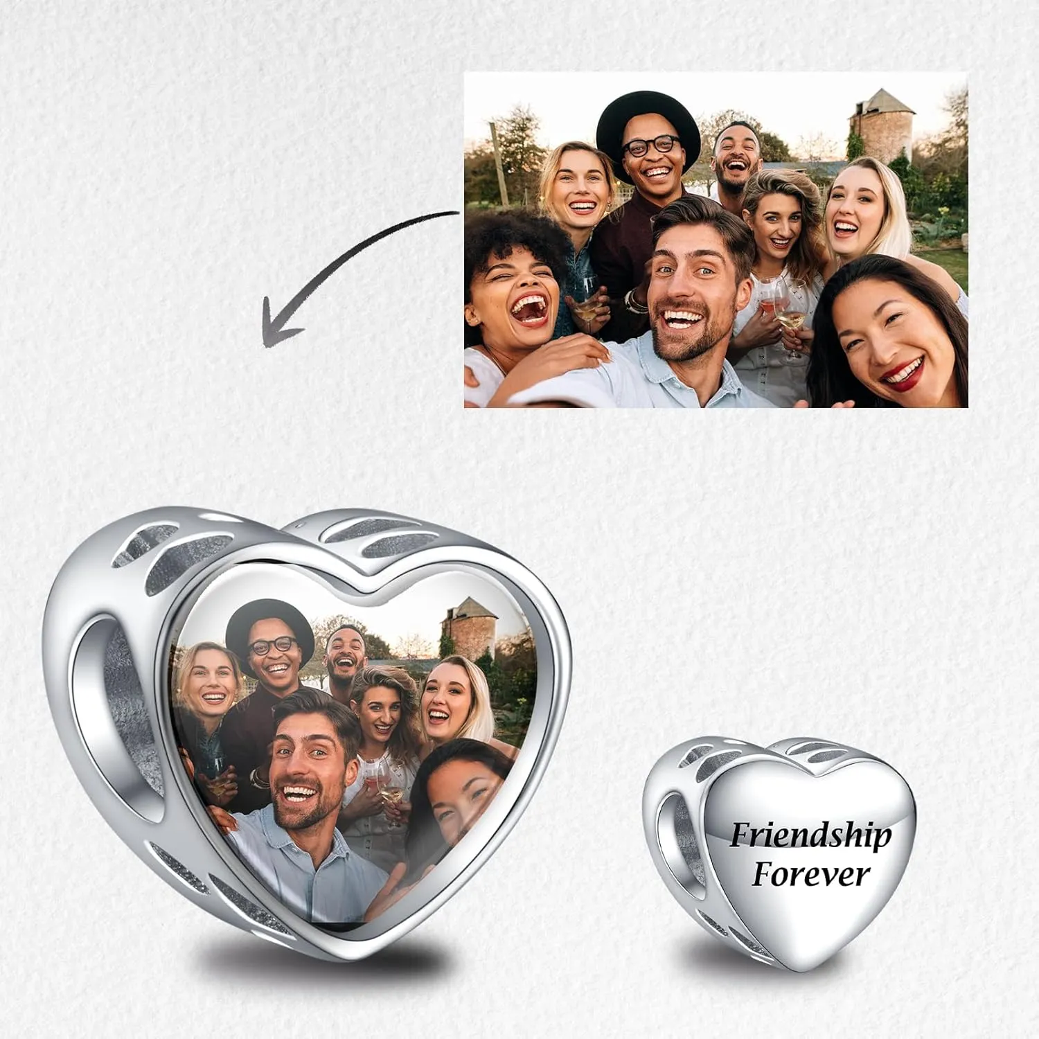 La Menars Personalized Photo Charms For Bracelets/Necklace 925 Sterling Silver Love Heart Shaped Engraved Customize Picture Gift for Birthday Mother's Day,Bead Charms Jewelry for Women