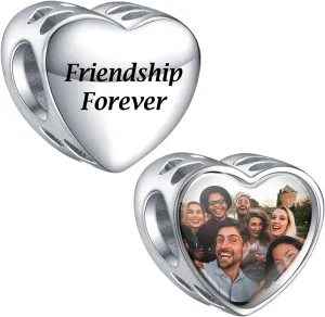La Menars Personalized Photo Charms For Bracelets/Necklace 925 Sterling Silver Love Heart Shaped Engraved Customize Picture Gift for Birthday Mother's Day,Bead Charms Jewelry for Women