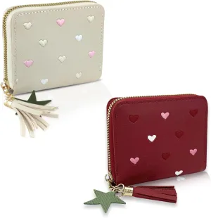 Ladies Purse Wallet, PU Leather Purse Lady Credit Card Holder with Star Pendant, Solid Color Wallet (beige red)