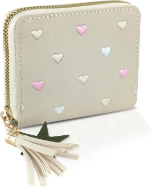 Ladies Purse Wallet, PU Leather Purse Lady Credit Card Holder with Star Pendant, Solid Color Wallet (beige)