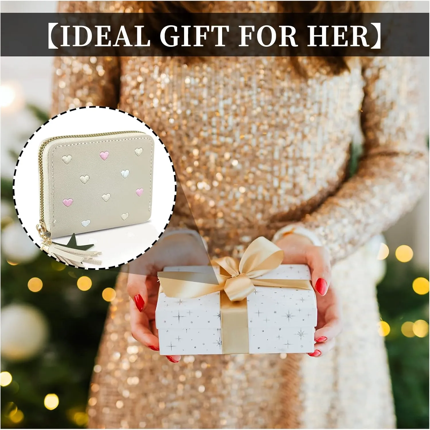 Ladies Purse Wallet, PU Leather Purse Lady Credit Card Holder with Star Pendant, Solid Color Wallet (beige)