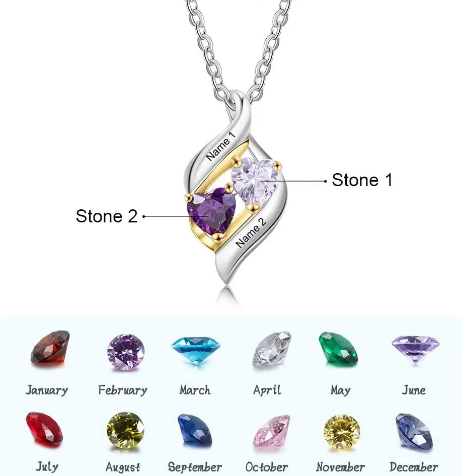 Lam Hub Fong Mother Necklace 2 Birthstones Mom Gifts Personalized Heart Necklace with 2 Name Promise Necklace Mothers Day Gift for Grandmma Wife Women