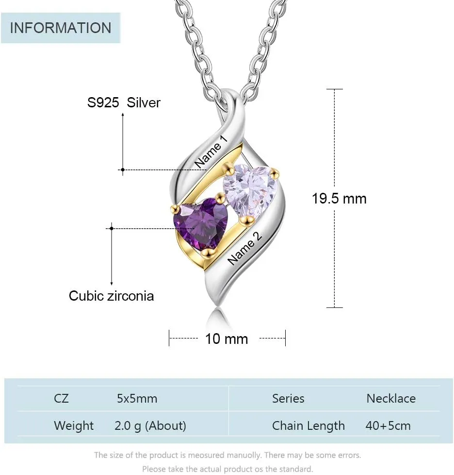 Lam Hub Fong Mother Necklace 2 Birthstones Mom Gifts Personalized Heart Necklace with 2 Name Promise Necklace Mothers Day Gift for Grandmma Wife Women