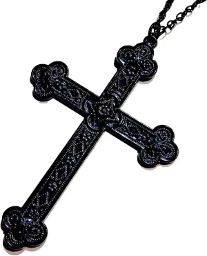 Large Black Painted Cross Necklace gothic christian catholic pendant on matching 20"" Chain