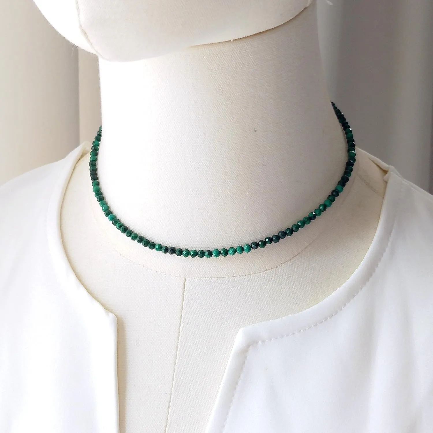 Larimar Natural Stone 3mm Minimalist Necklace Handmade Beaded Necklace Healing Crystal Choker Necklace For Women