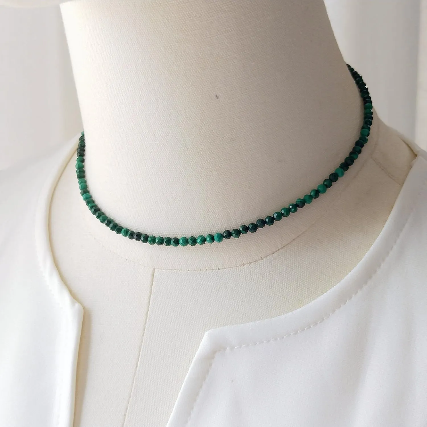 Larimar Natural Stone 3mm Minimalist Necklace Handmade Beaded Necklace Healing Crystal Choker Necklace For Women