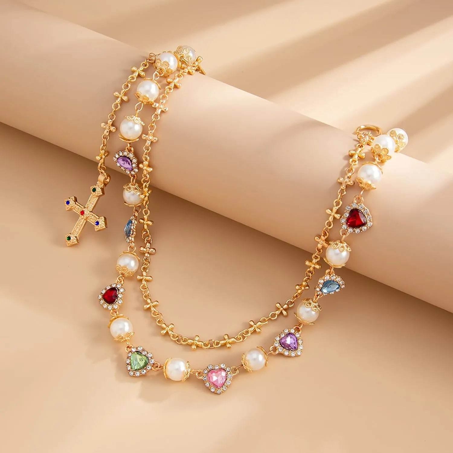 Layered Pants Chain For Men Women, Wallet Chains Rhinestone Flower Pearl Cross Pedant Accessories Keychain Punk Jewelry