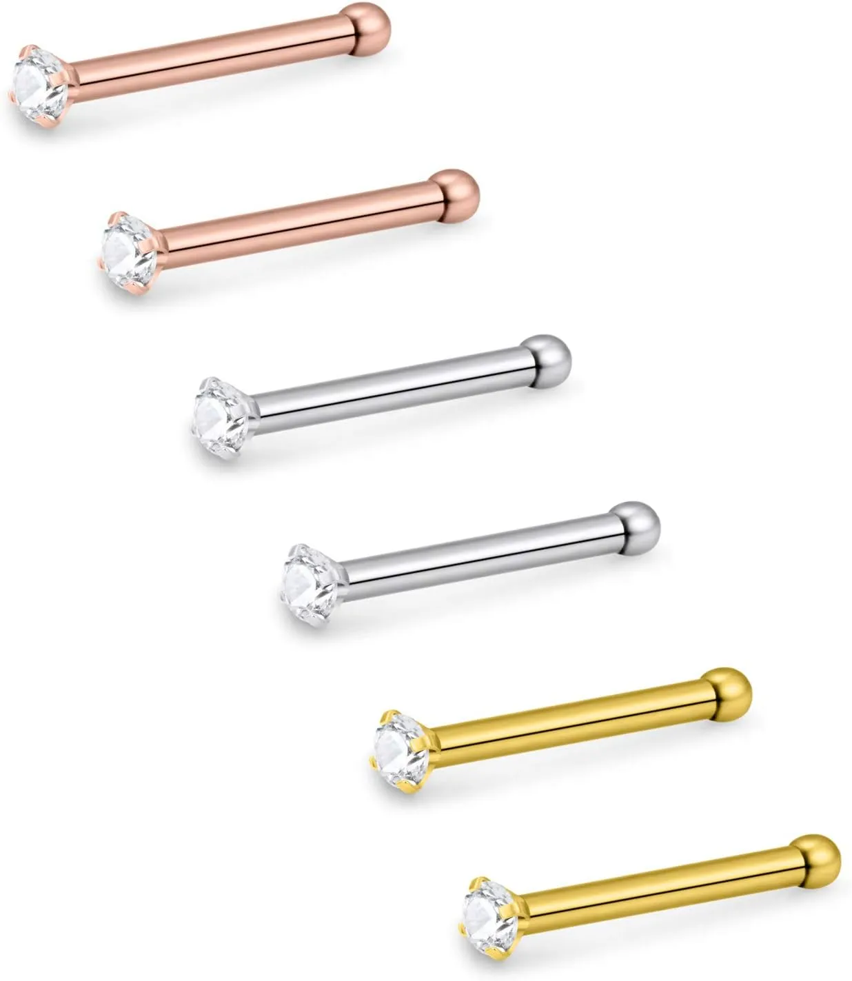 Lcolyoli 22G 316L Stainless Steel Nose Studs Rings Piercing for Men Women L-Shaped Bone Screw Studs Pin Body Jewelry 1.5-3mm CZ Inlaid