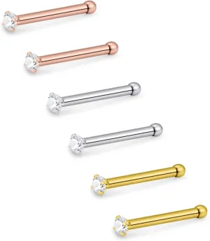 Lcolyoli 22G 316L Stainless Steel Nose Studs Rings Piercing for Men Women L-Shaped Bone Screw Studs Pin Body Jewelry 1.5-3mm CZ Inlaid