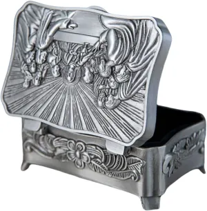 LCQQ Vintage Style Religious Last Supper Decorative Metal Jewelry Box, Antique Silver Finish