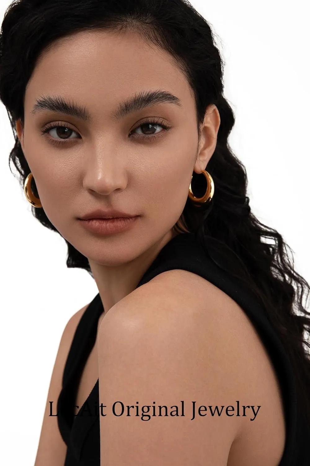 LecAit 18k Gold Hoop Earrings For Women 20-40mm | Thick Infinity Gold Hoops Women Earrings | 925 Sterling Silver Post Earrings For Women