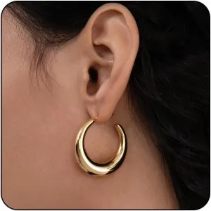 LecAit 18k Gold Hoop Earrings For Women 20-40mm | Thick Infinity Gold Hoops Women Earrings | 925 Sterling Silver Post Earrings For Women