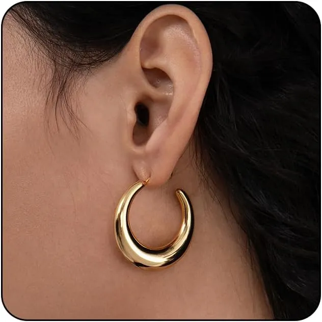 LecAit 18k Gold Hoop Earrings For Women 20-40mm | Thick Infinity Gold Hoops Women Earrings | 925 Sterling Silver Post Earrings For Women