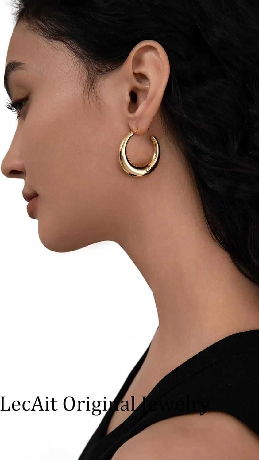 LecAit 18k Gold Hoop Earrings For Women 20-40mm | Thick Infinity Gold Hoops Women Earrings | 925 Sterling Silver Post Earrings For Women