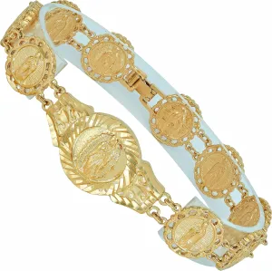 LIFETIME JEWELRY Lady of Guadalupe Emblem Link Bracelet for Men & Women 24K Gold Plated