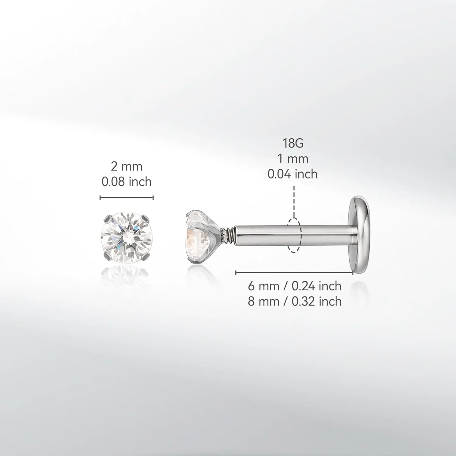 limerencia 18g Titanium Internally Threaded Piercing Jewelry 2PCS Nose Studs Flat Back Earrings Tragus, Helix, Cartilage, Conch, Labret Piercing for Women Men Sensitive Ears
