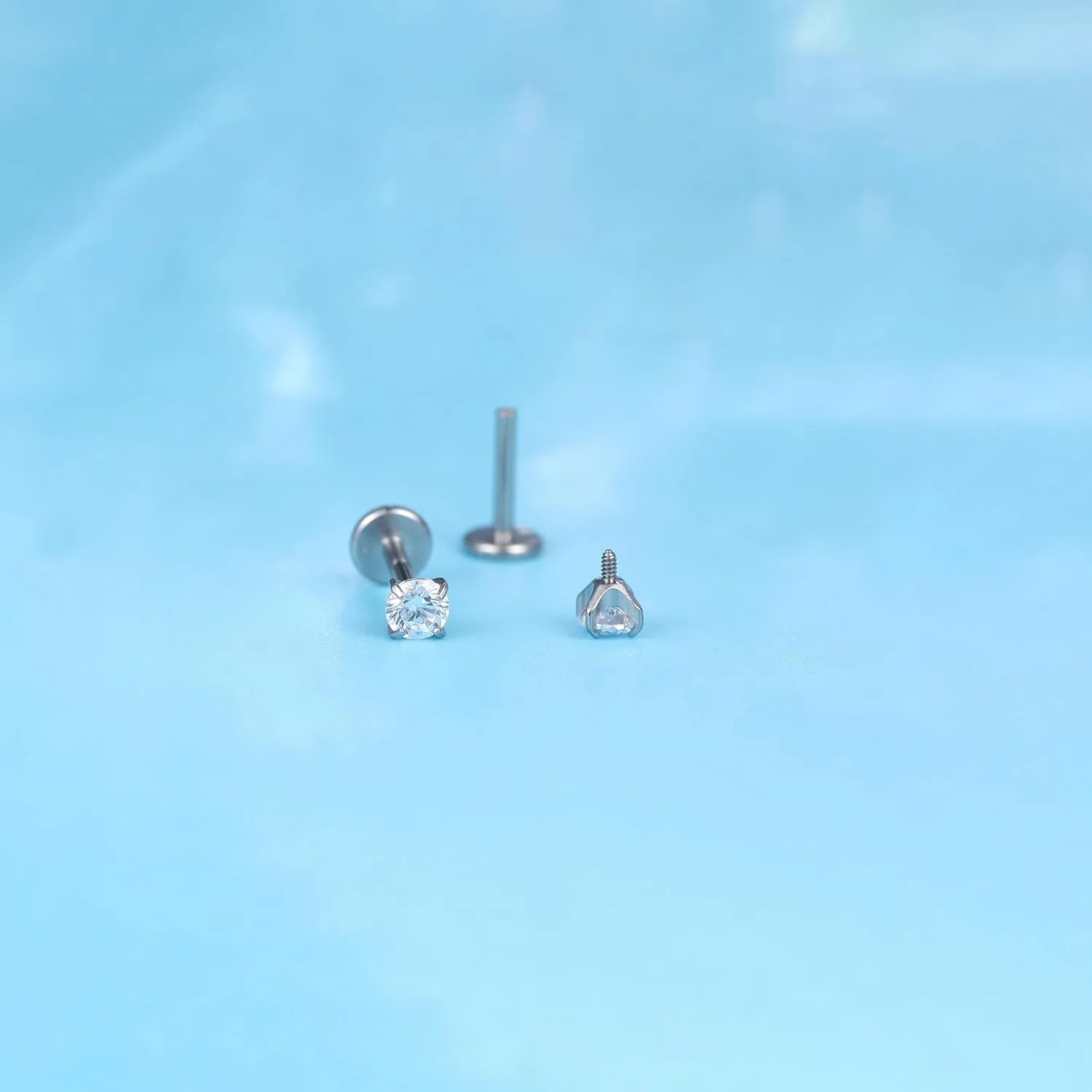 limerencia 18g Titanium Internally Threaded Piercing Jewelry 2PCS Nose Studs Flat Back Earrings Tragus, Helix, Cartilage, Conch, Labret Piercing for Women Men Sensitive Ears