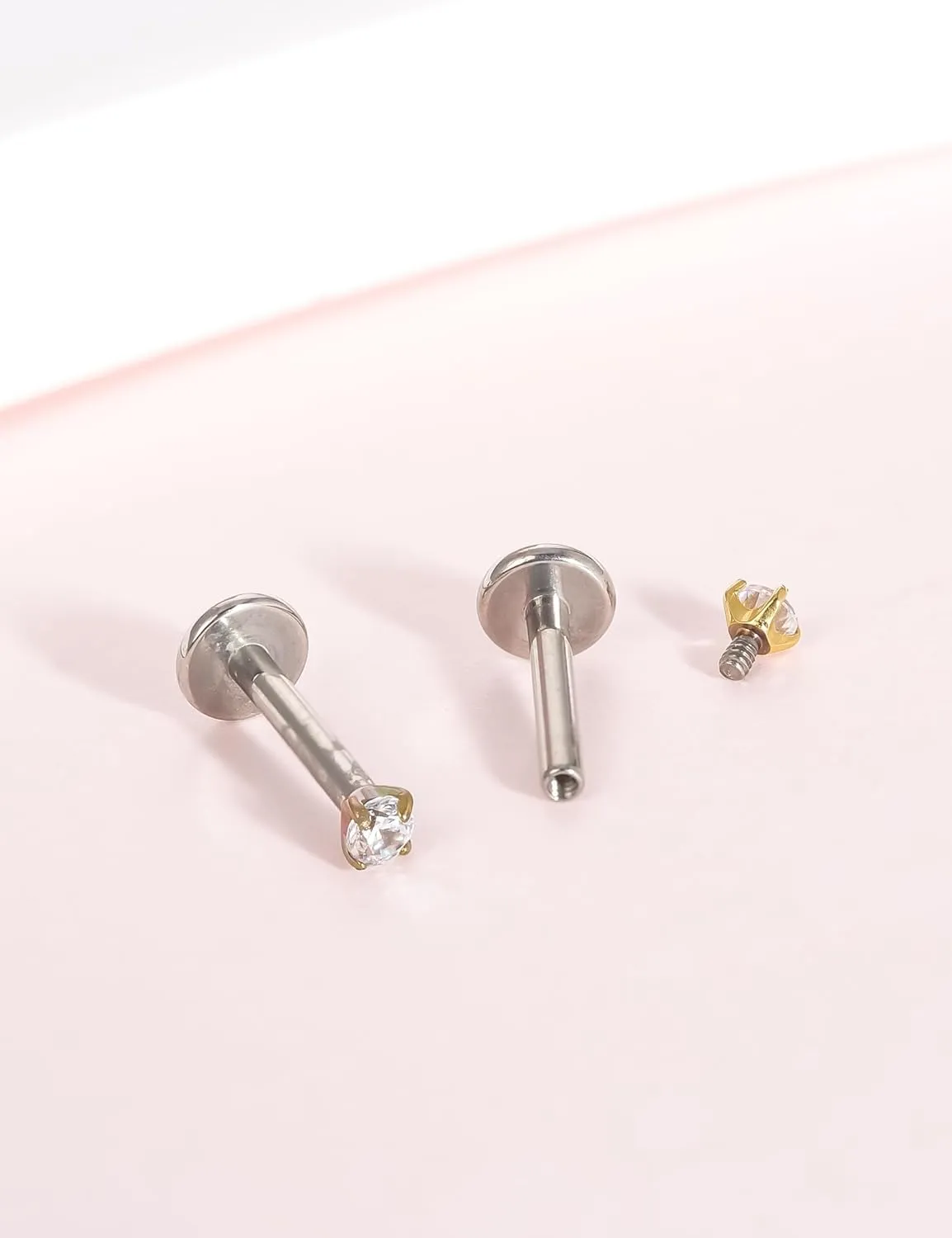 limerencia 18g Titanium Internally Threaded Piercing Jewelry 2PCS Nose Studs Flat Back Earrings Tragus, Helix, Cartilage, Conch, Labret Piercing for Women Men Sensitive Ears