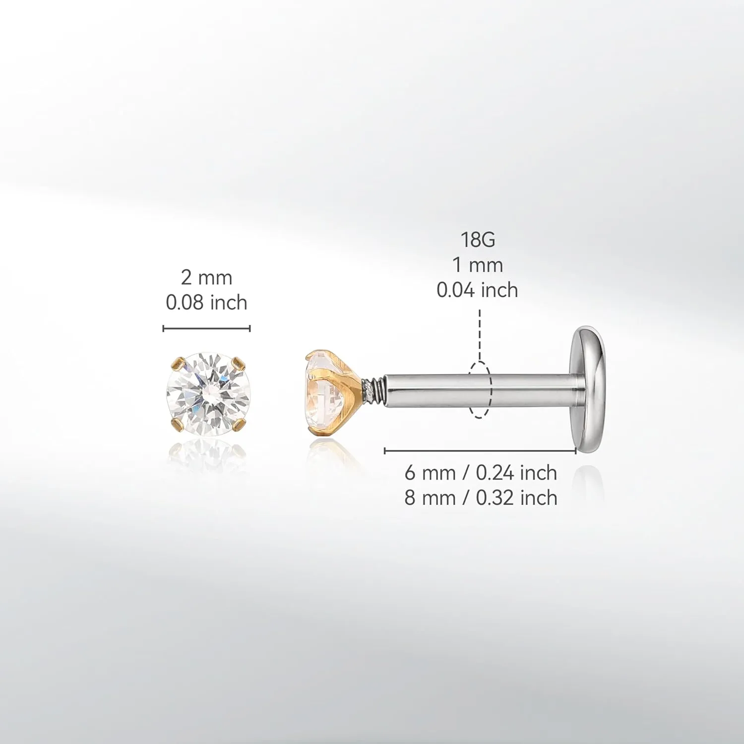 limerencia 18g Titanium Internally Threaded Piercing Jewelry 2PCS Nose Studs Flat Back Earrings Tragus, Helix, Cartilage, Conch, Labret Piercing for Women Men Sensitive Ears