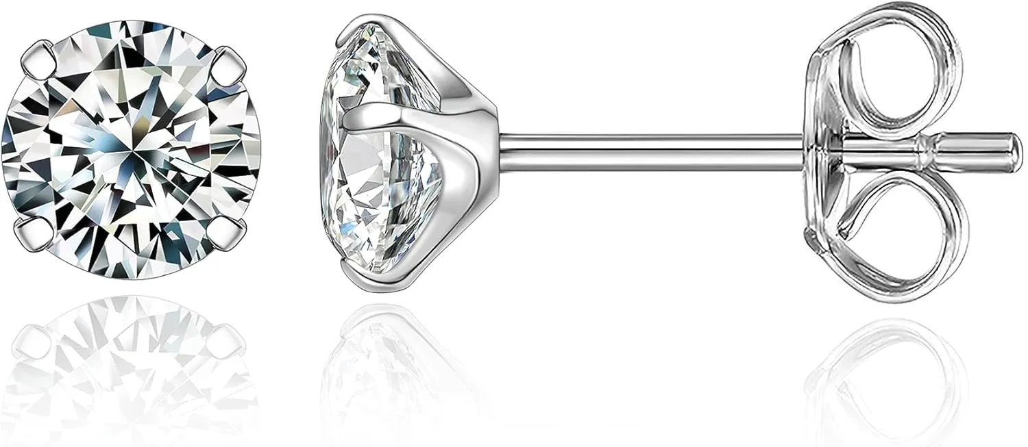 Limerencia G23 Pure Titanium Earrings F136 Implant Grade Titanium Studs 20G Hypoallergenic Round Cubic Zirconia/Princess-Cut/Square/Ball Earrings for Women Men Sensitive Ears