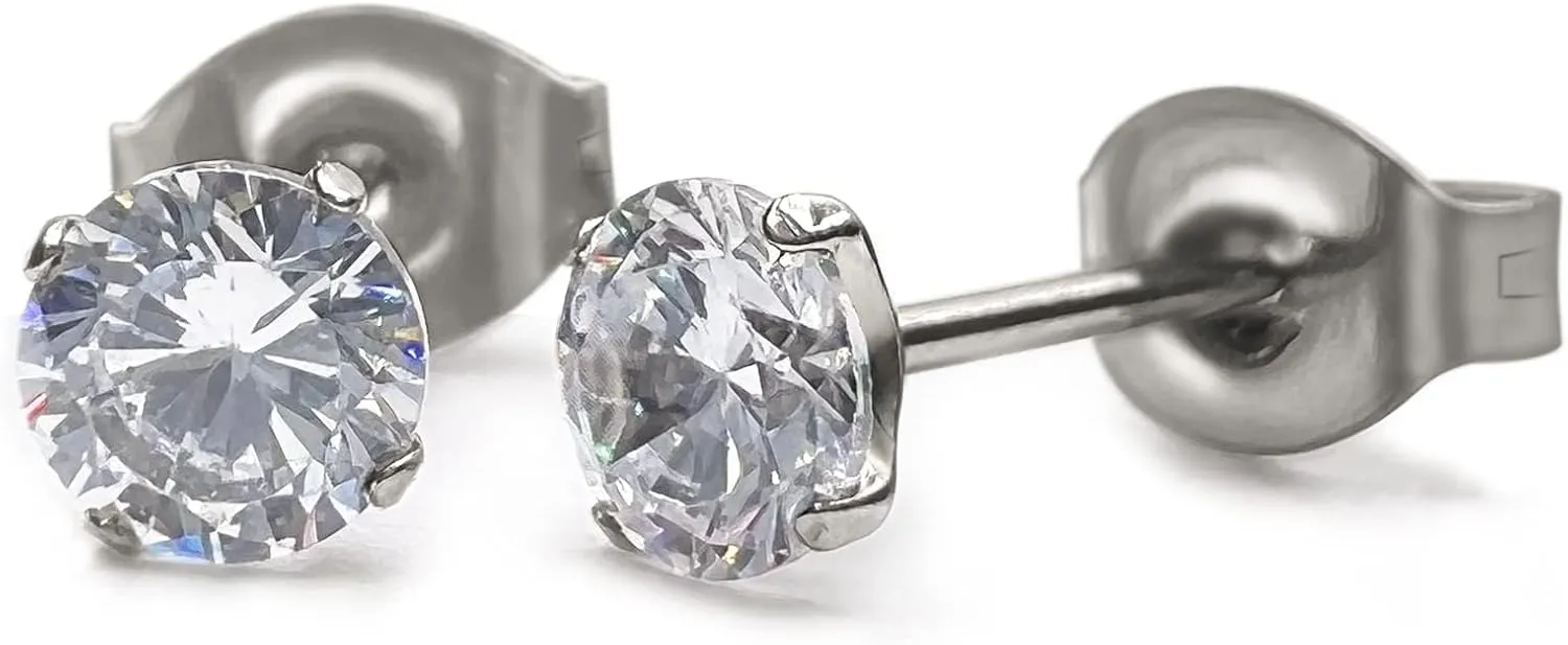 Limerencia G23 Pure Titanium Earrings F136 Implant Grade Titanium Studs 20G Hypoallergenic Round Cubic Zirconia/Princess-Cut/Square/Ball Earrings for Women Men Sensitive Ears