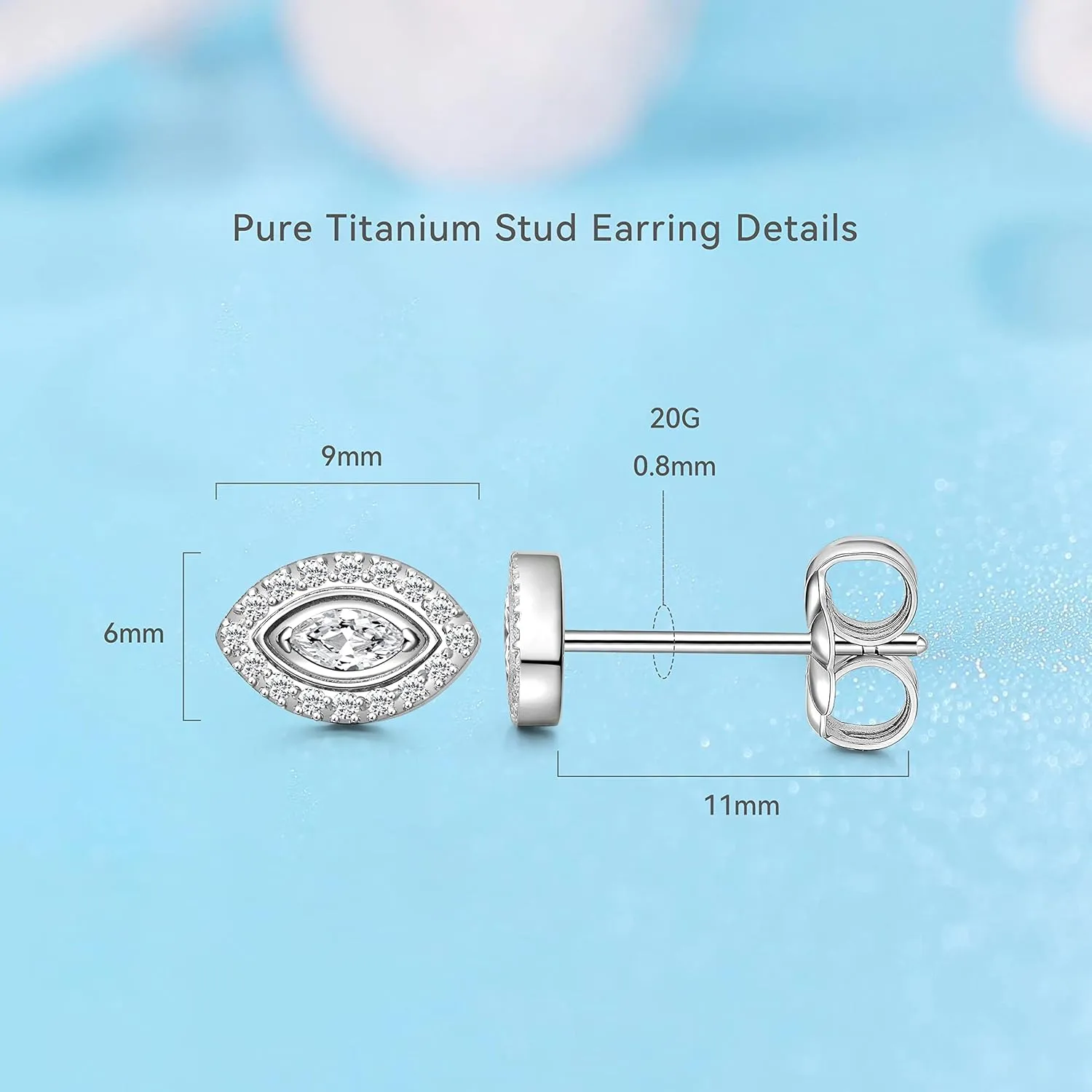 Limerencia Hypoallergenic F136 Pure Titanium Earrings, G23 Implant Grade Titanium Studs, Evil Eye Helix Studs with CZ Cluster, Minimalist Style for Women Sensitive Ears