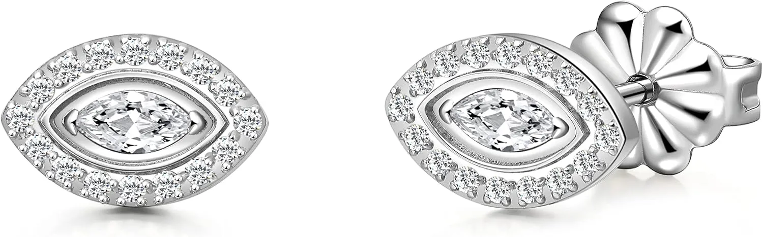 Limerencia Hypoallergenic F136 Pure Titanium Earrings, G23 Implant Grade Titanium Studs, Evil Eye Helix Studs with CZ Cluster, Minimalist Style for Women Sensitive Ears
