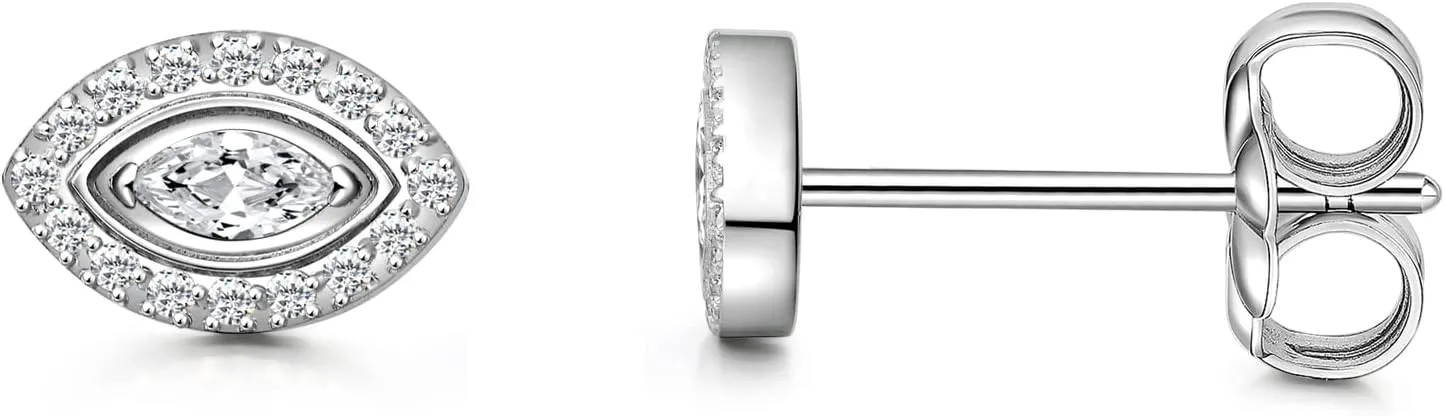 Limerencia Hypoallergenic F136 Pure Titanium Earrings, G23 Implant Grade Titanium Studs, Evil Eye Helix Studs with CZ Cluster, Minimalist Style for Women Sensitive Ears