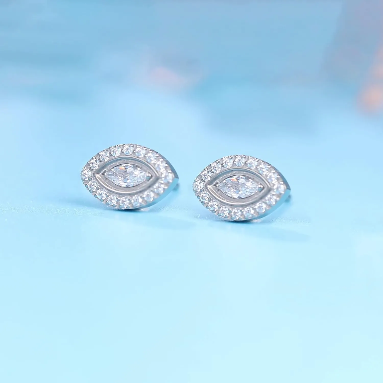 Limerencia Hypoallergenic F136 Pure Titanium Earrings, G23 Implant Grade Titanium Studs, Evil Eye Helix Studs with CZ Cluster, Minimalist Style for Women Sensitive Ears