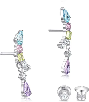 Limerencia Hypoallergenic Titanium Screw Back Earrings Implant Grade Cubic Zirconia G23 20G Ear Crawler Studs Earrings for Sensitive Ear Cartilage Jewelry
