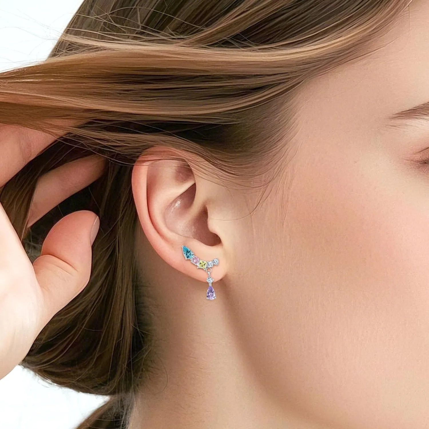 Limerencia Hypoallergenic Titanium Screw Back Earrings Implant Grade Cubic Zirconia G23 20G Ear Crawler Studs Earrings for Sensitive Ear Cartilage Jewelry