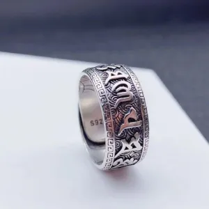 LIOYSIUT Feng Shui Ring, Lucky Wealth Buddha Ring Men Women Om mani Padme hum Rings Vintage Swastika Open Adjustable Ring Hindu God Buddhist Six Word Rings