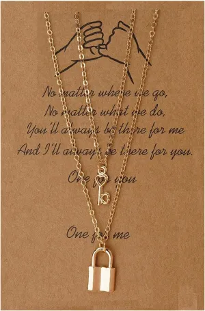 Lock And Key Necklace For Couples, 14K Gold Matching Pendant Adjustable Chain Personalized Simple Gift Jewelry