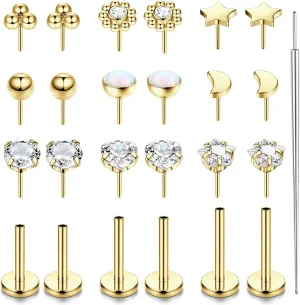 LOLIAS 20G 18G 16G Threadless Nose Studs Rings for Women Men 316L Surgical Steel Push in Flat Back Earrings CZ Lip Labret Nose Rings Studs Cartilage Helix Conch Medusa Nostril Tragus Piercing Jewelry 6mm 8mm 10mm Length