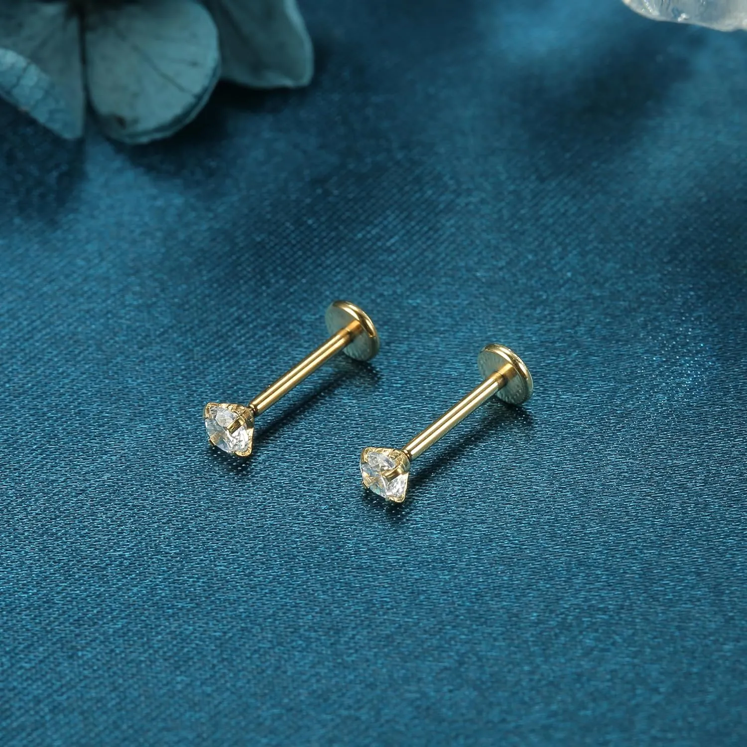 LOLIAS 20G 18G 16G Threadless Nose Studs Rings for Women Men 316L Surgical Steel Push in Flat Back Earrings CZ Lip Labret Nose Rings Studs Cartilage Helix Conch Medusa Nostril Tragus Piercing Jewelry 6mm 8mm 10mm Length