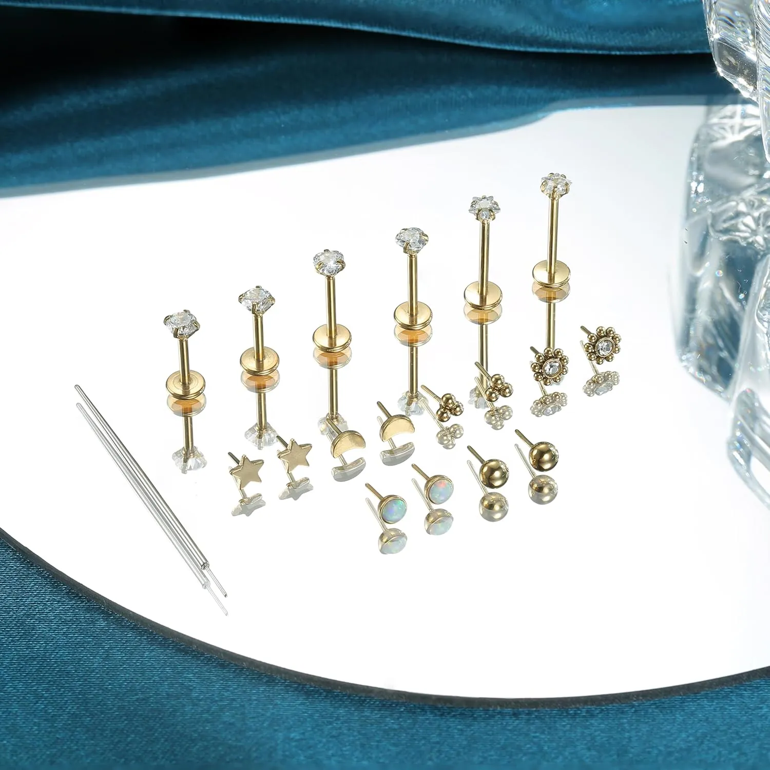 LOLIAS 20G 18G 16G Threadless Nose Studs Rings for Women Men 316L Surgical Steel Push in Flat Back Earrings CZ Lip Labret Nose Rings Studs Cartilage Helix Conch Medusa Nostril Tragus Piercing Jewelry 6mm 8mm 10mm Length