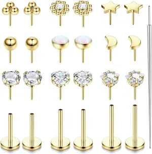 LOLIAS 20G 18G 16G Threadless Nose Studs Rings for Women Men 316L Surgical Steel Push in Flat Back Earrings CZ Lip Labret Nose Rings Studs Cartilage Helix Conch Medusa Nostril Tragus Piercing Jewelry 6mm 8mm 10mm Length