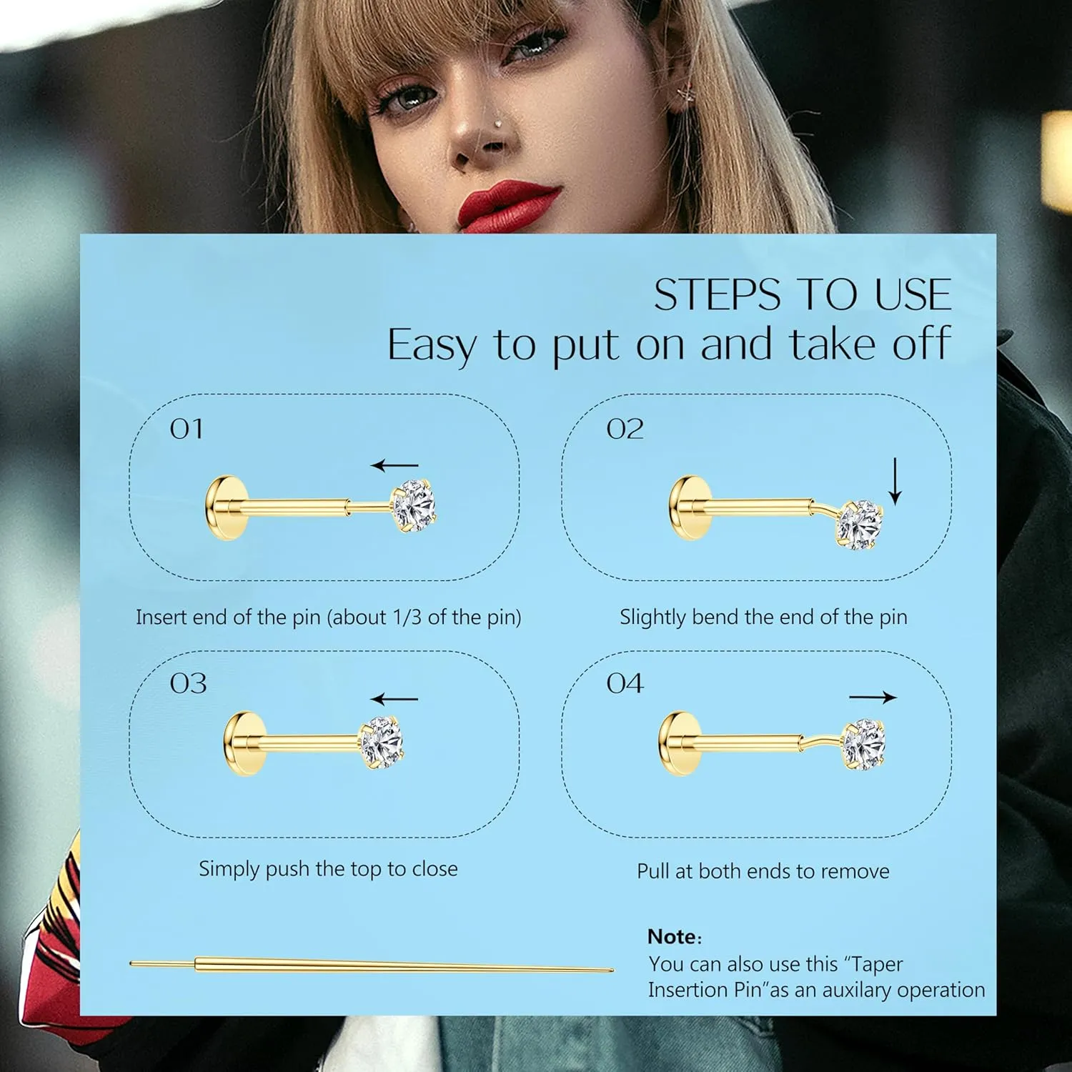 LOLIAS 20G 18G 16G Threadless Nose Studs Rings for Women Men 316L Surgical Steel Push in Flat Back Earrings CZ Lip Labret Nose Rings Studs Cartilage Helix Conch Medusa Nostril Tragus Piercing Jewelry 6mm 8mm 10mm Length