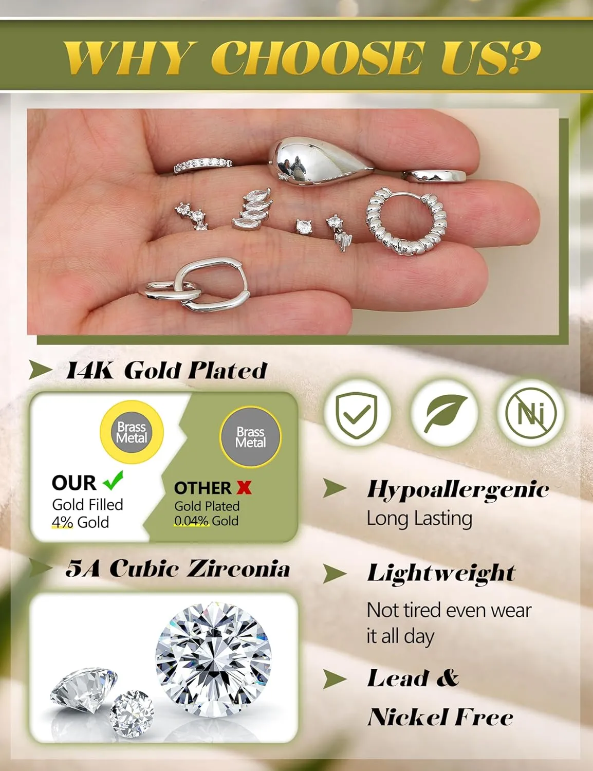 LOLIAS Small Gold Hoop Earring Stacks for Women - 14K Gold Plated Huggie Stud Hoop Earrings Hypoallergenic Stainless Steel Cartilage Earring Sets for Multiple Piercing Lightweight 9Pairs