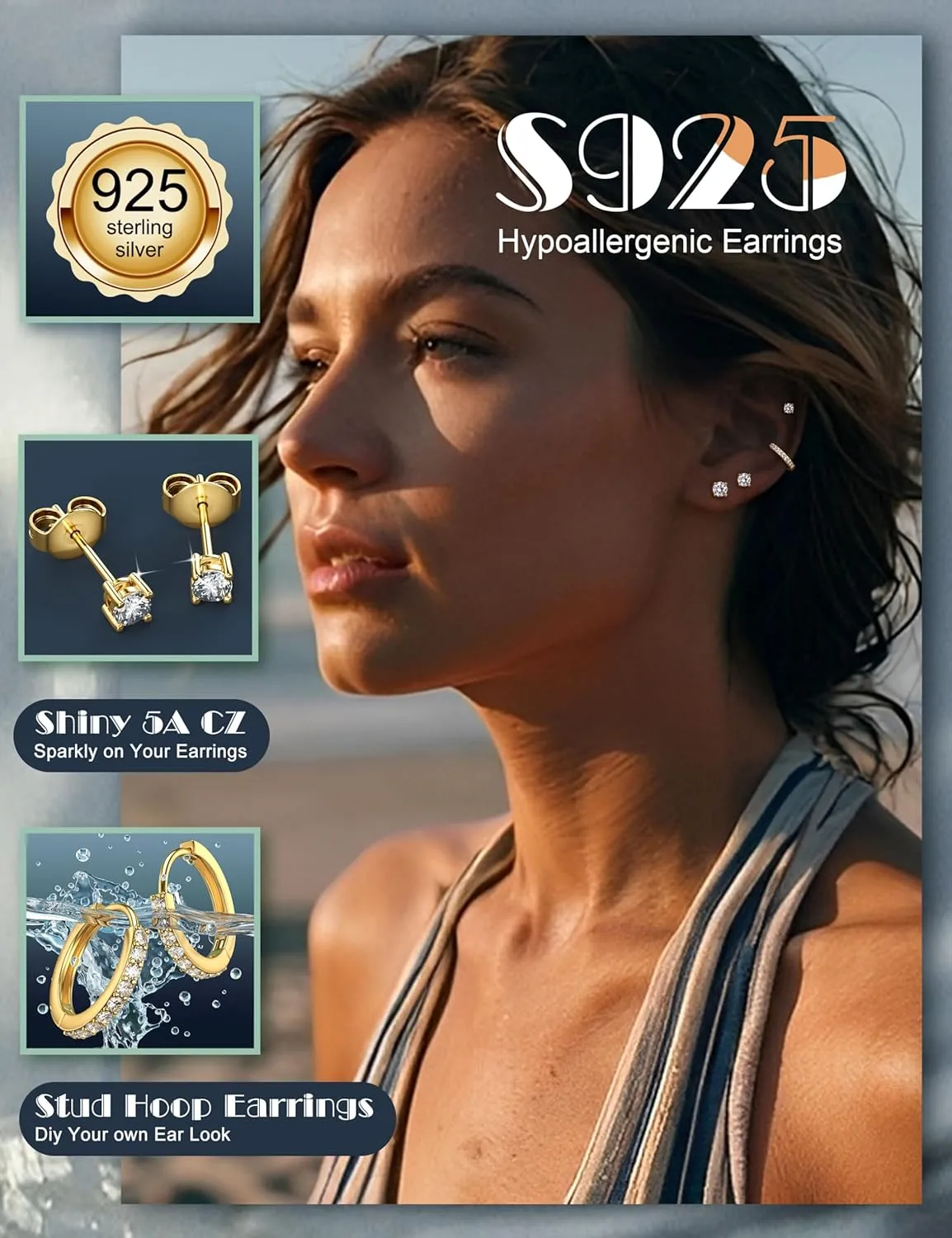 LOLIAS Stud Earrings for Women Hypoallergenic 925 Sterling Silver Earrings Studs Hoops Set Dainty Small Cartilage Earring Stacks